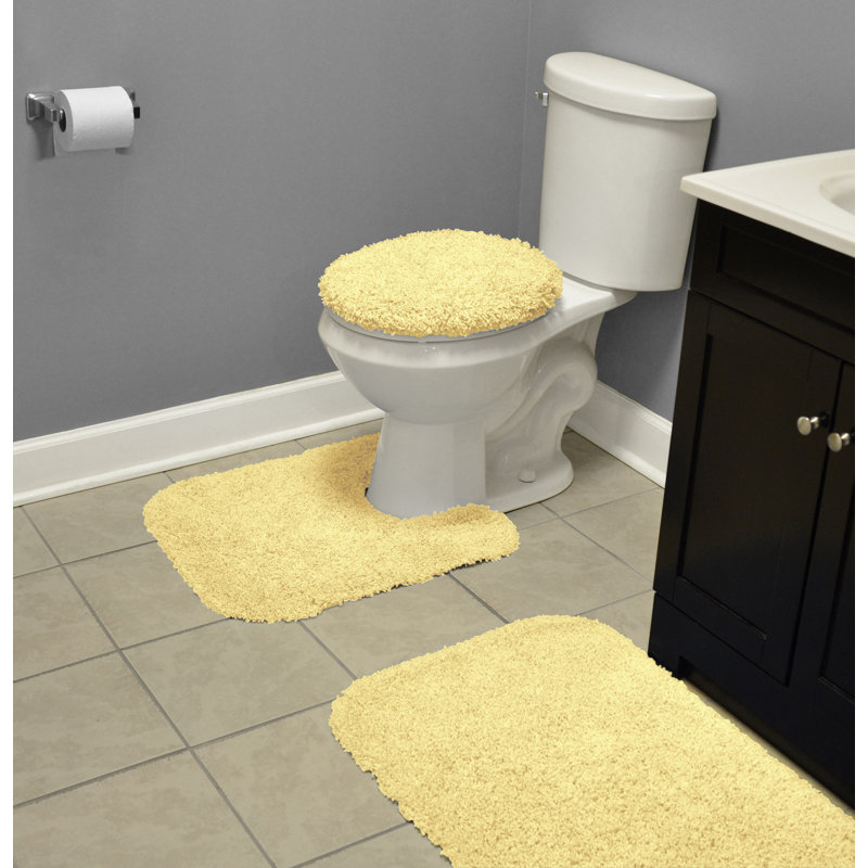 Ensemble de tapis de bain en nylon 3 pièces avec envers antidérapant Frechette, Jaune canard en plastique