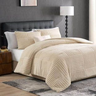 Stripe 280GSM Plush Fleece Queen Comforter Set, Ultra-Soft Warm Winter Bedding,1 Comforter and 2 Pillowcases