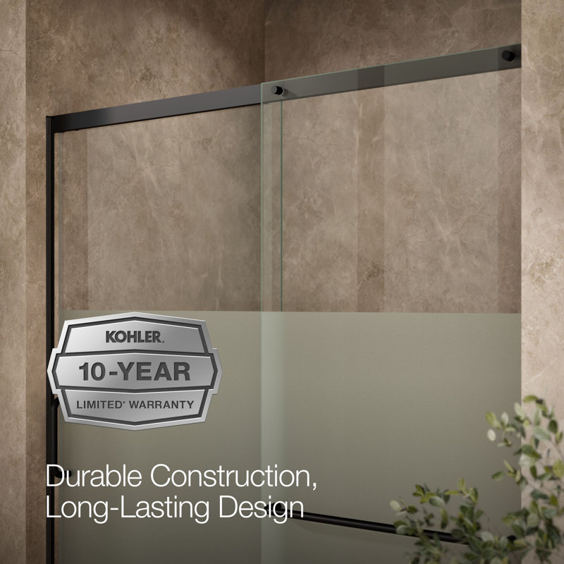 Elate Tall Sliding Shower Door, 75-1/2-In H X 56-1/4 - 59-5/8-In W, With Heavy 5/16-In Thick Crystal Clear Glass With Privacy Band