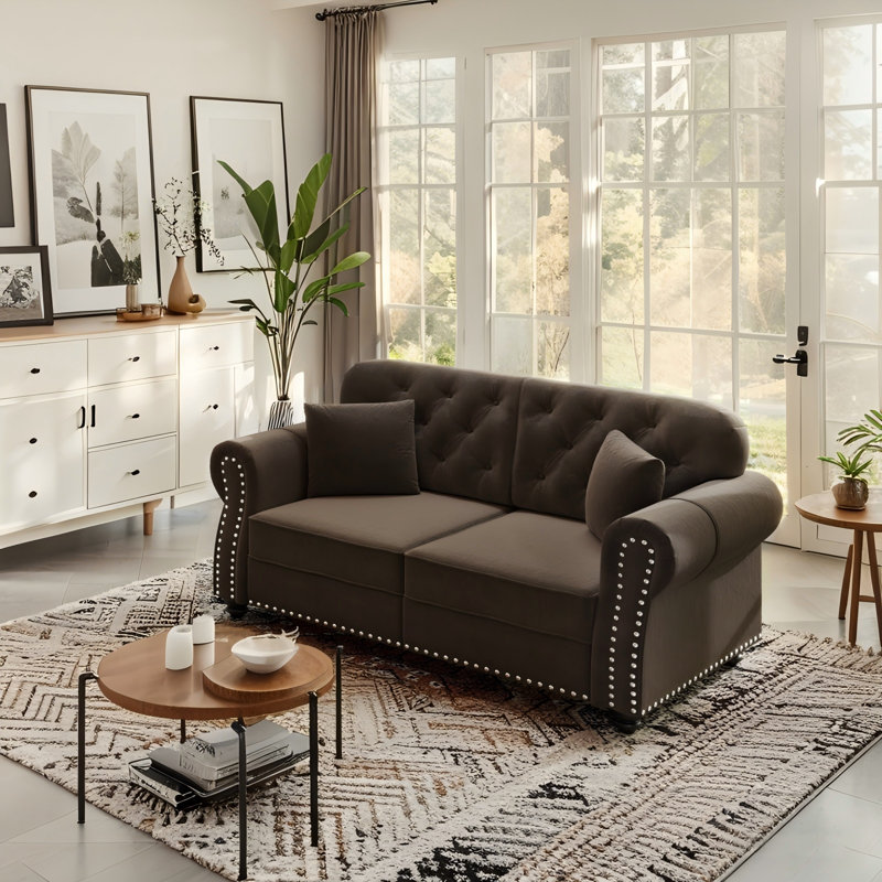 Canapé Chesterfield 63 "en velours, Brun
