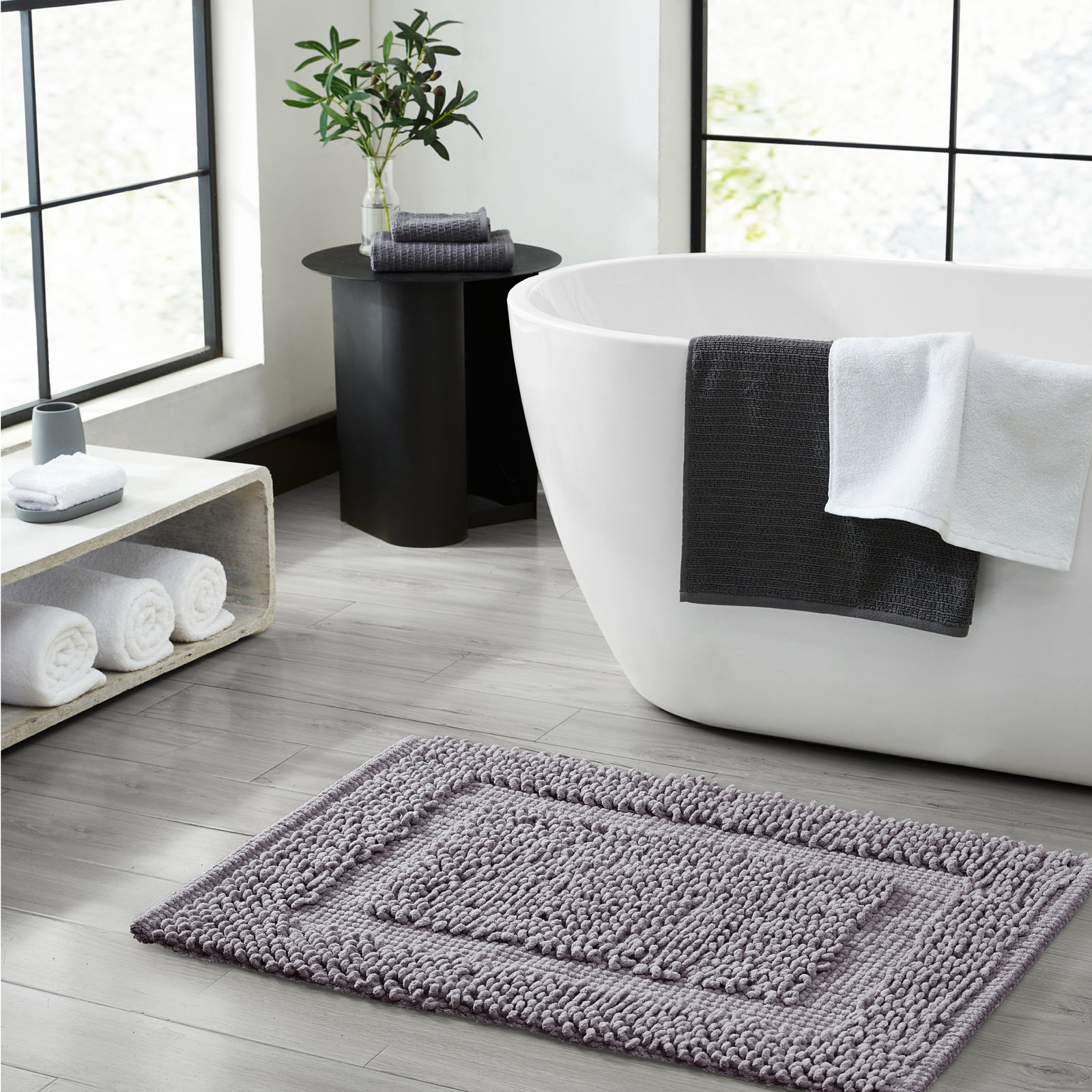 Payten Classic Cotton Bath Mat, Charcoal, Single - 27"W x 45"L