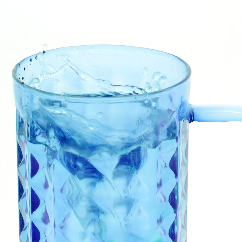 Tasse de 40 oz à motif de losanges borosilicatés avec poignée et paille, Bleu