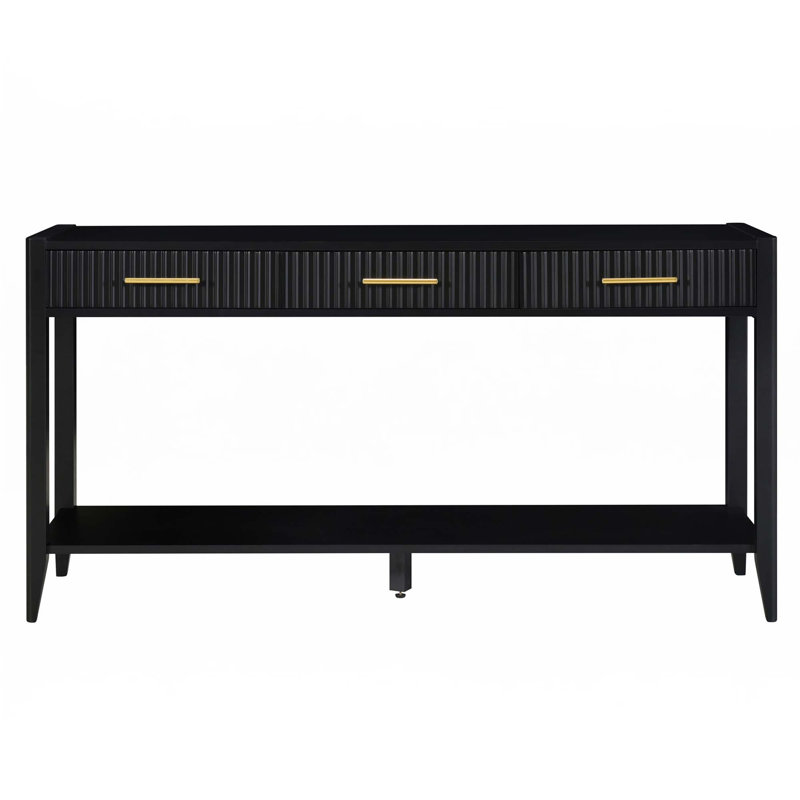 60" Painted Console Table With 3 Drawers, Black/Black