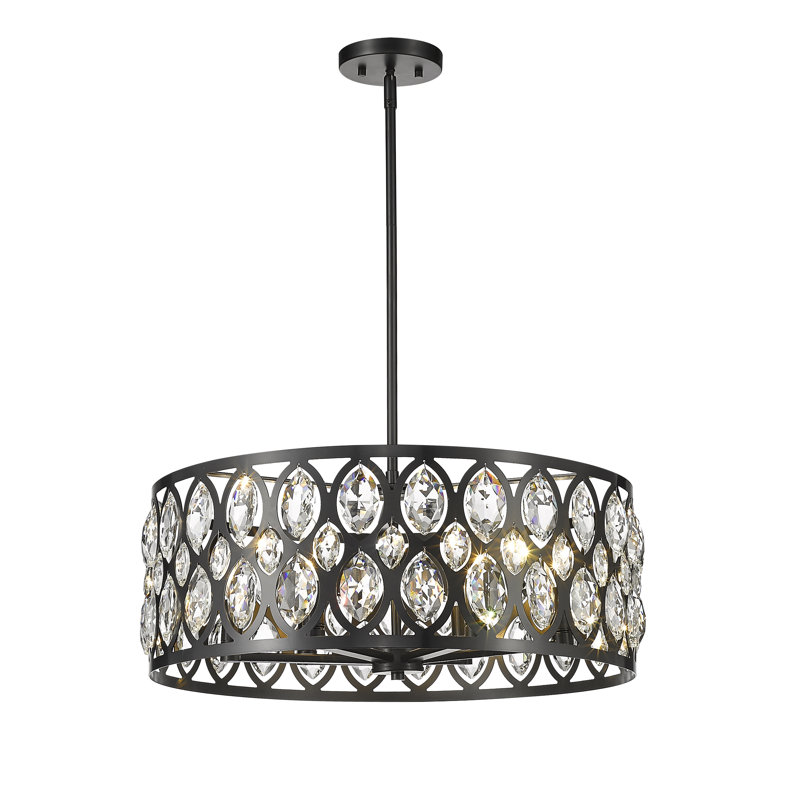 Delphina 6 - Light Dimmable Drum Chandelier, 8.75" H x 23.5" W x 23.5" D, Matte Black