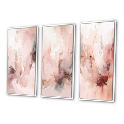 3 pièces sur toile - marbre délicat abstrait rose