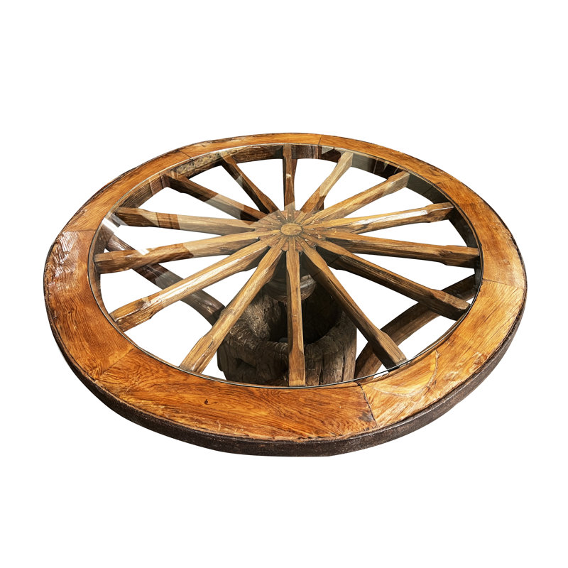 Teak Round Glass and Solid Wood Top with Solid Wood Base Dining Table