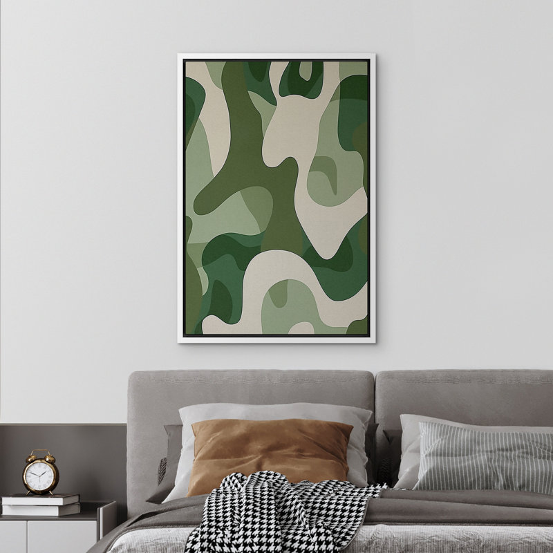 Abstrait, impression sur toile encadrée de chambre à coucher encadrée vert clair et vert foncé, H 24 po x l 16 po, Blanc