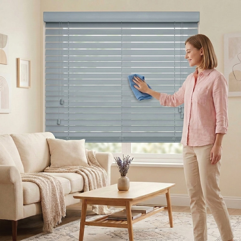 Premium Faux Wood Venetian Blinds - Waterproof PVC Window Blinds with Corded Light & Privacy Control for Kitchen, Bathroom & Bedroom