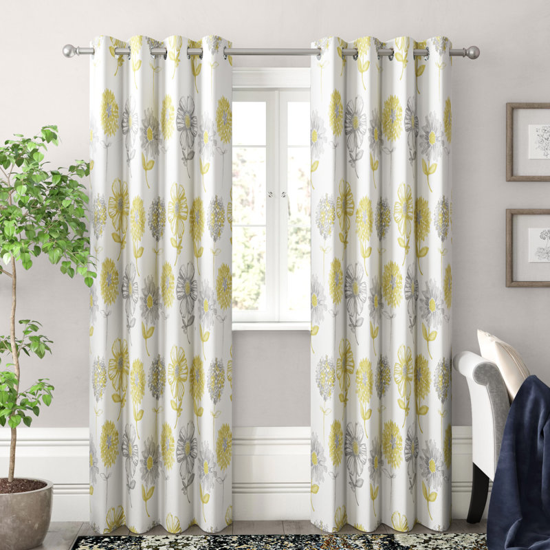 Banbury Floral Room Darkening Curtains, Ochre/Grey