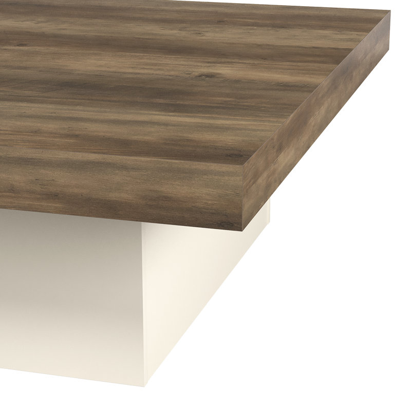 Caomhan Block Coffee Table, 12.2" H x 35.4" L x 35.4" W, Ivory/Knotty Oak