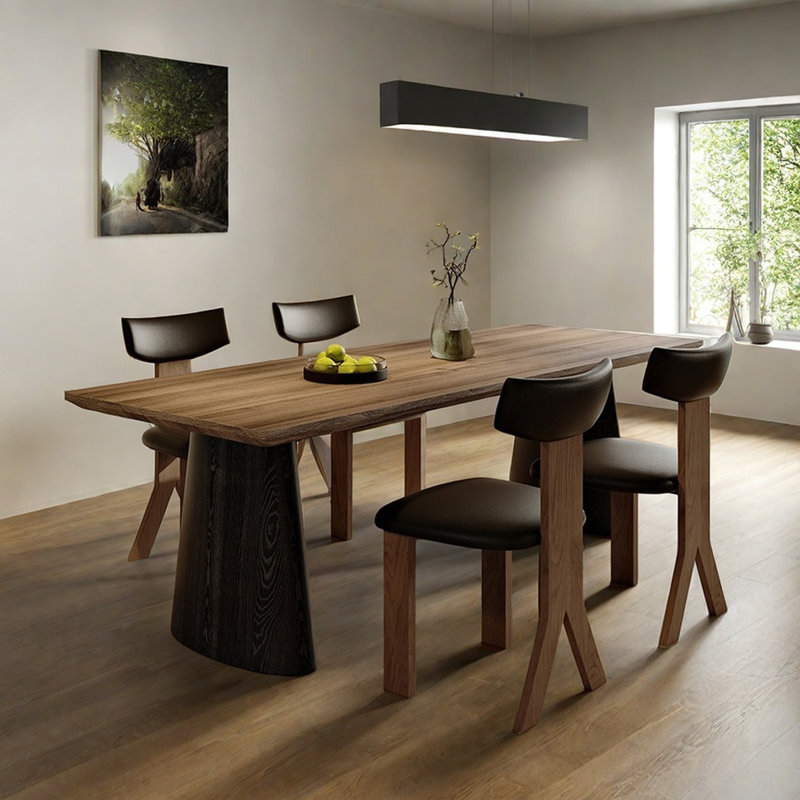 Table épaisse à bords arrondis et pieds en bois, H 29,5 po x L 70,9 po x l 31,5 po
