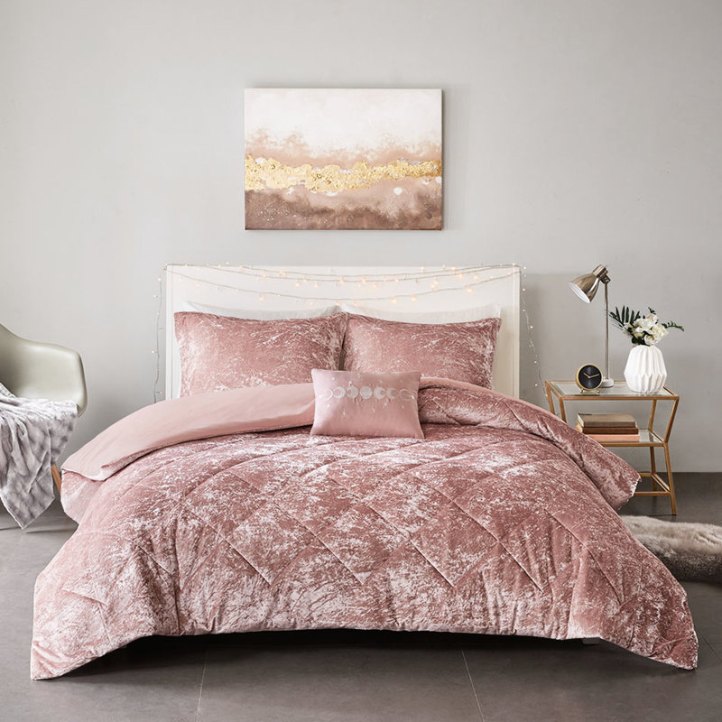 Housse de couette en velours rosé simple / simple TG avec attaches extérieures, Rosé