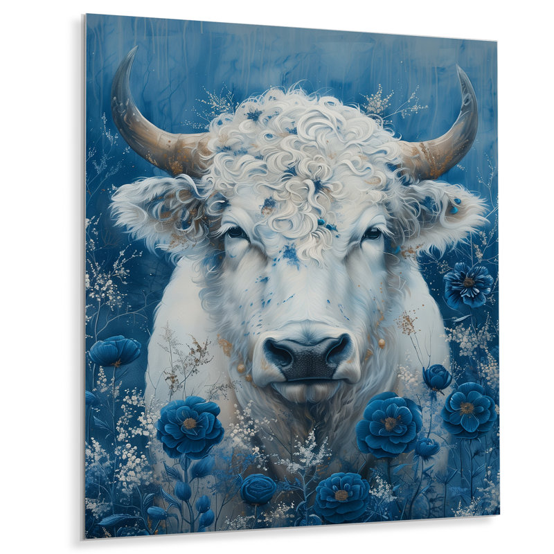 Art mural blanc et bleu cosmique, Métal métal, H 32 po x l 16 po x P 1 po