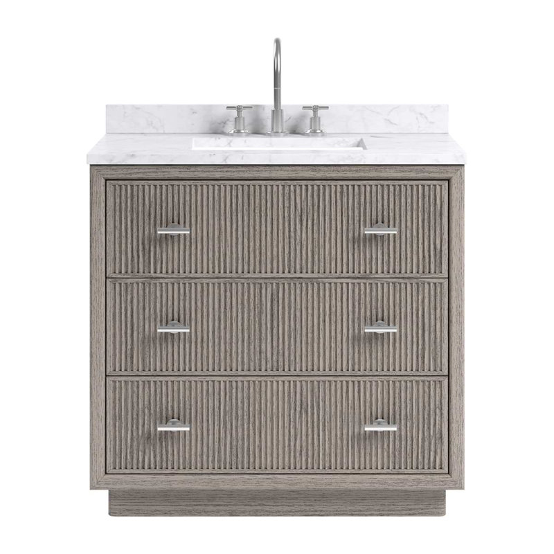 Rhett Vanity, Steel Oak, 36" W, Carrara Marble