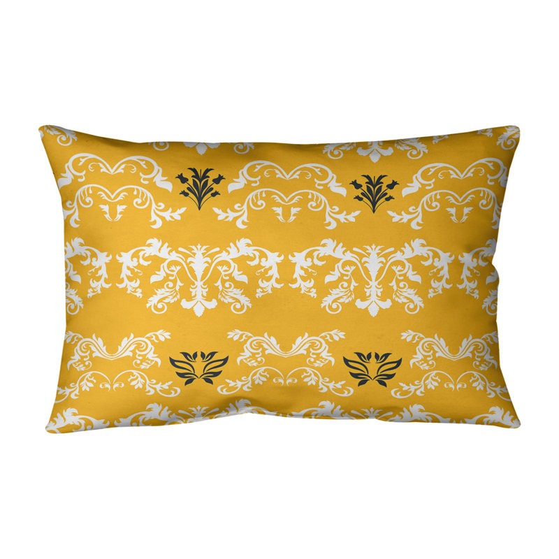 Damask Linen Reversible Pillow Cover, White/Gold/Black, Faux Linen