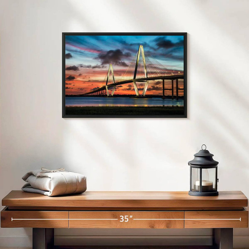 The Ravenel Bridge in Charleston, 19" X 13", Floating Frame Black