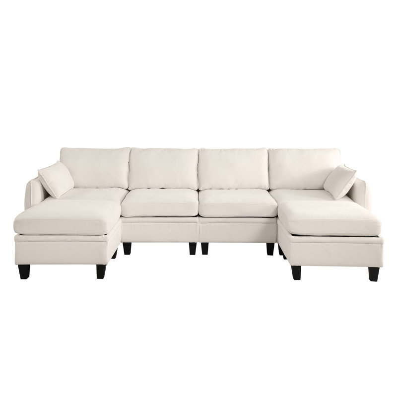 109 Inch Beige Chenille Modular Sectional Sofa,  L-Shaped Cloud Couch With Storage Ottoman, DIY Combination For Living Room