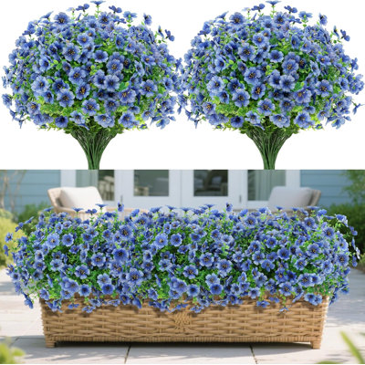 16 faisceaux de fleurs artificielles à l'extérieur, fausses plantes résistantes aux rayons UV, marguerites, 16 faisceaux de plastique à l'extérieur pour jardinière, patio, porche, printemps, été