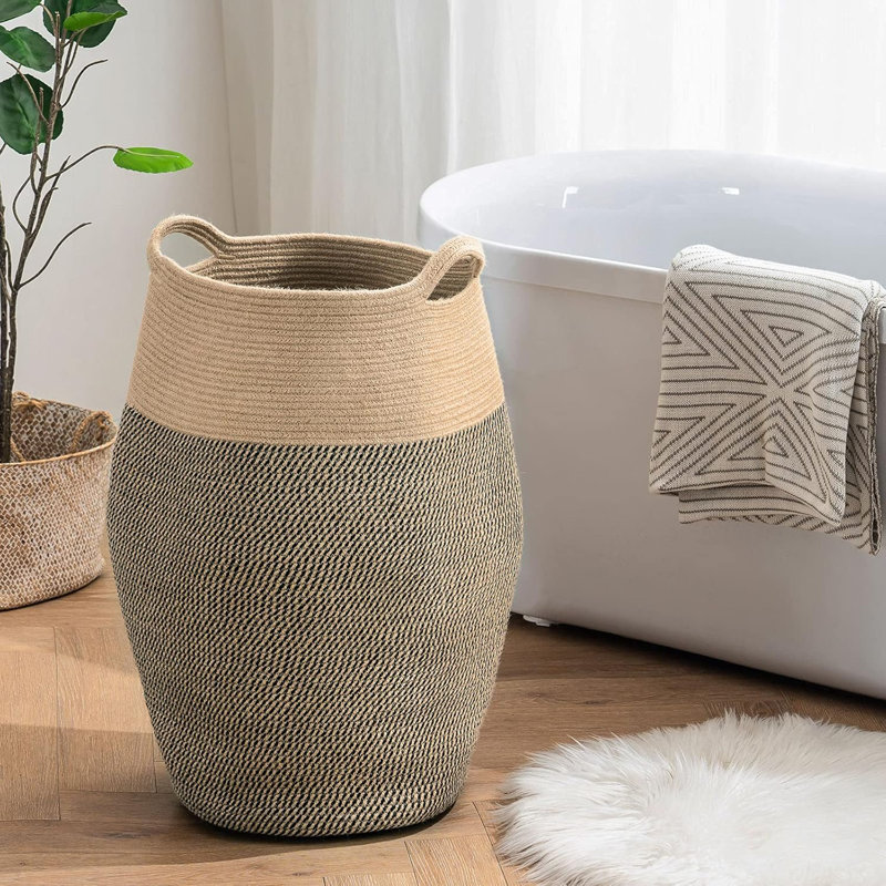 Très grand panier à linge en jute, Brun foncé