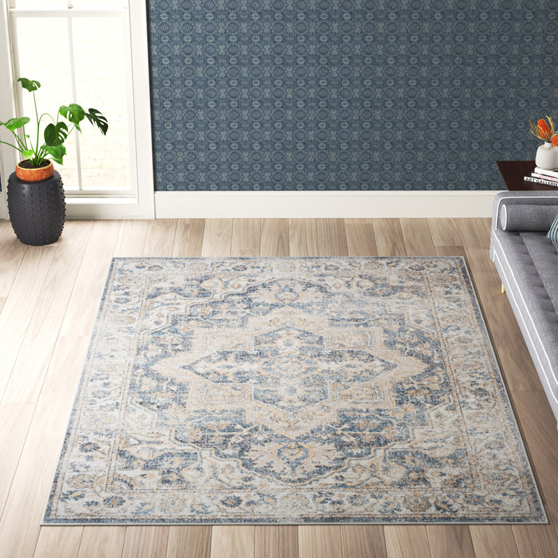 Tapis gris / bleu lavable à la machine Labounty, Rectangle 9 pi x 12 po