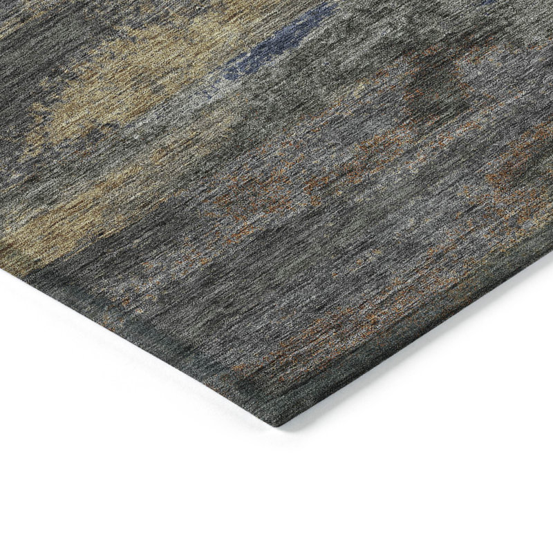 Tapis extérieur lavable abstrait graphite et gris 9 pi x 12 pi
