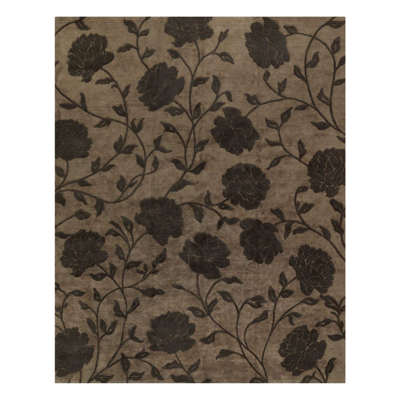 Floral Area Rug in Brown/Taupe, Rectangle 8' x 10'