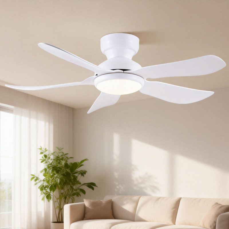 Ventilateur de plafond encastré à profil bas 32/36/46/52 po avec éclairage et télécommande, 46 po de largeur, Blanc