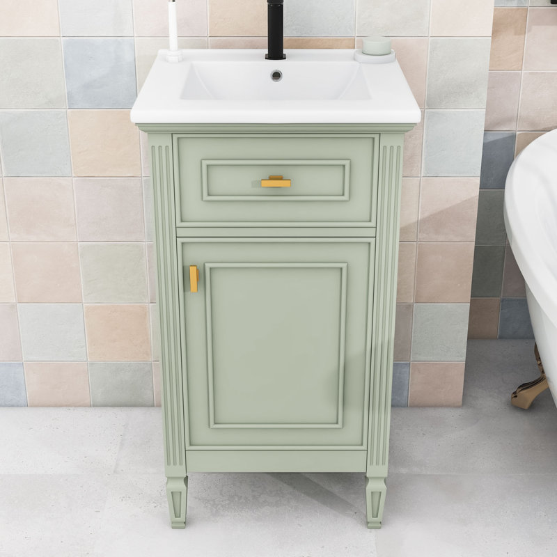 Bathroom Vanity with Sink, Adjustable Shelf, Tilt-Out Drawer, Green