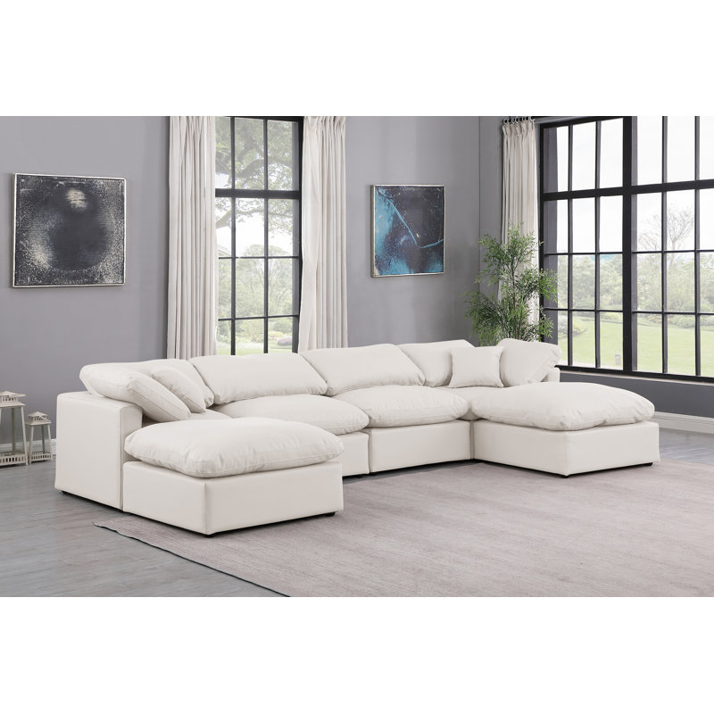 Itala Upholstered U-Shaped Sectional Reversible, Cream Vegan Leather