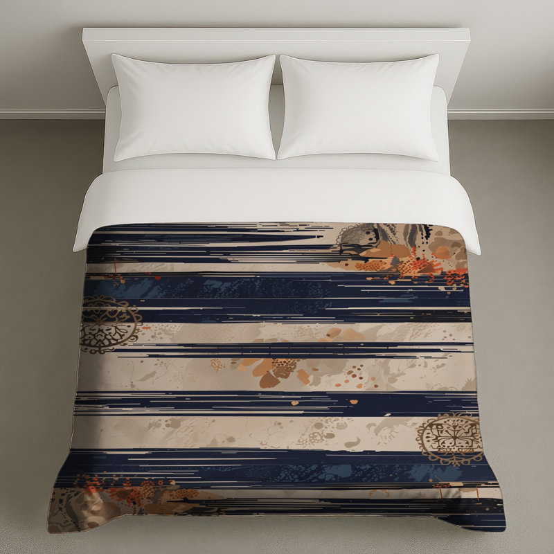 Navy Beige Striped Patterns Duvet Covers, King