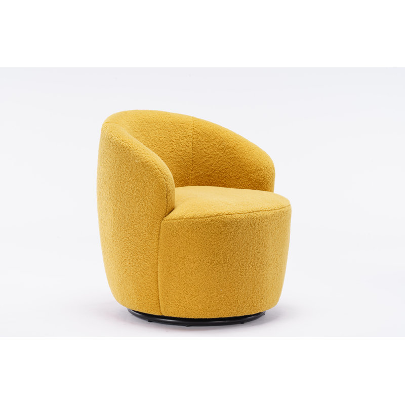 Swivel Accent Armchair Barrel Chair With Powder Coating Metal Ring, Yellow Faux Fur