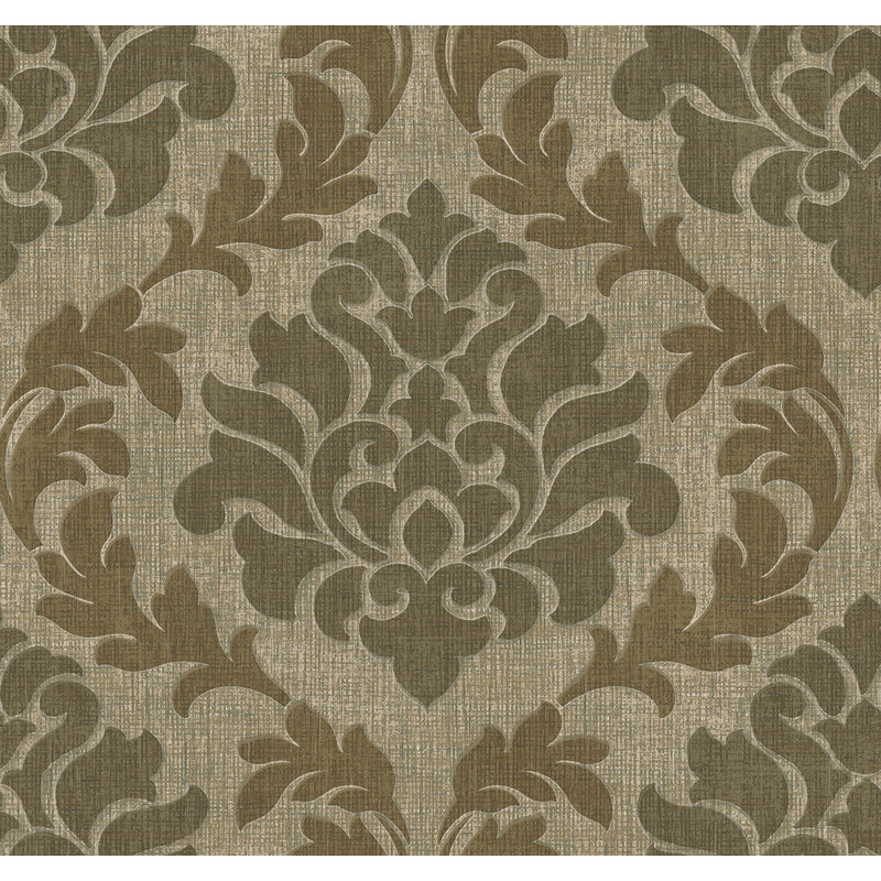 Papier peint damassé métallique taupe Seabrook Designs, Taupe métallique