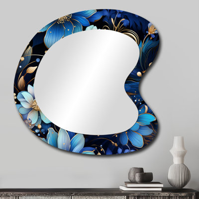 Franais, motif mystique boho boho - miroir à motif cachemire unique, miroir mural asymétrique bleu unique, impression d'art en métal