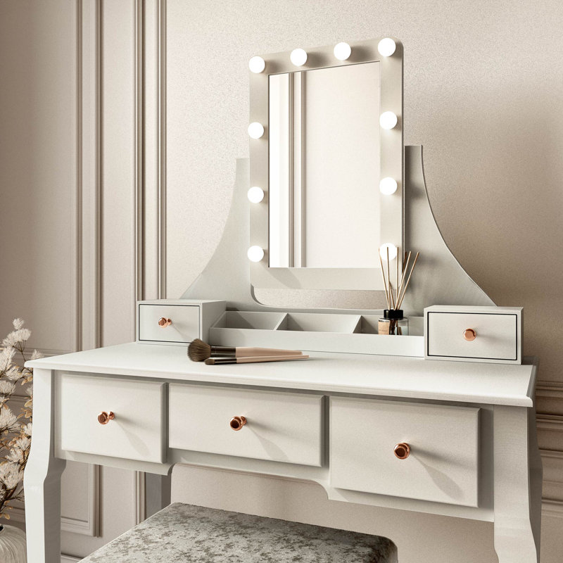 Glassell Dressing Table with Mirror, Grey