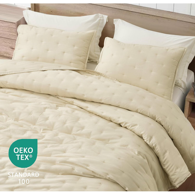 Glen Lightweight Cooling Rayon Derived from Bamboo Blended Crescent Quilt Set, King Quilt + 2 King Shams, Sand