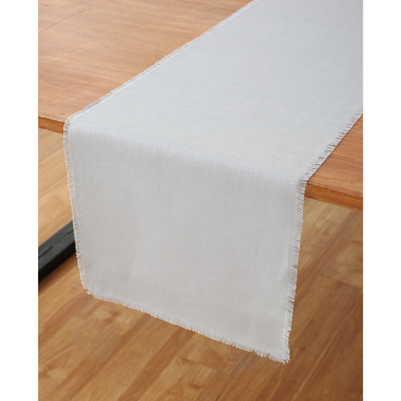 Fringe - 100% Pure Linen Table Runner, 120" x 14" Rectangle, Light Gray