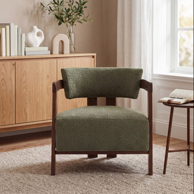 Chaise d'appoint Rexton Mid-Century moderne rembourrée avec structure en bois d'hévéa massif pour le salon, la chambre à coucher et le coin lecture