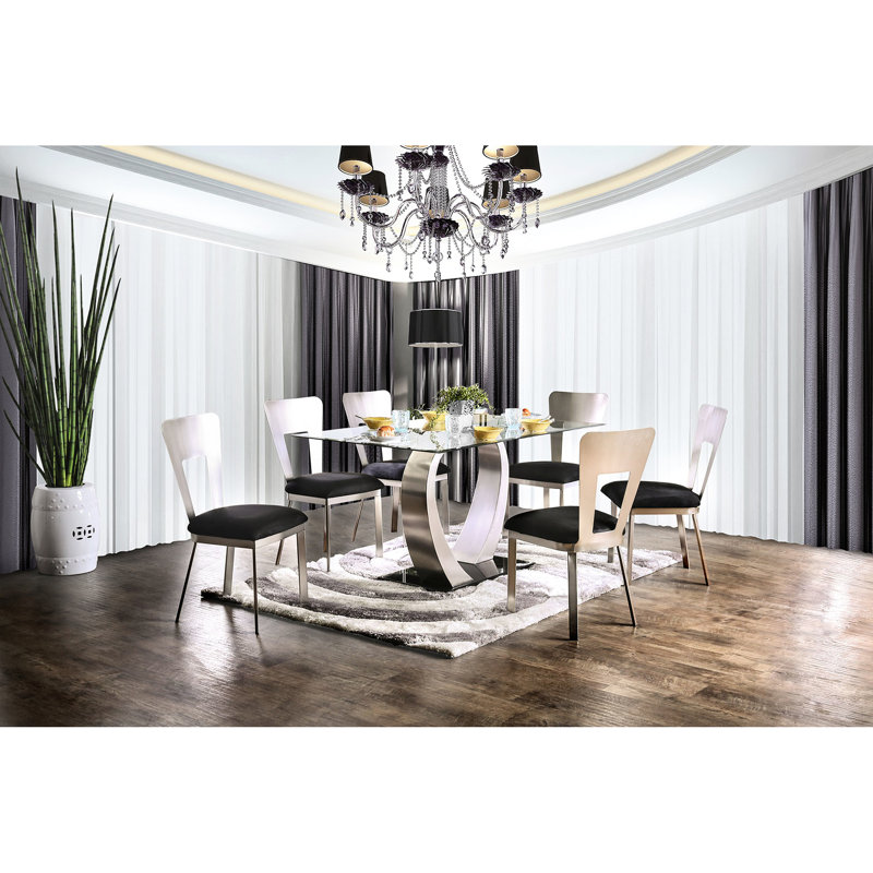 2 chaises en métal 2 pièces avec siège en microfibre noire et chaises de salle à manger de style contemporain, de 2 pièces