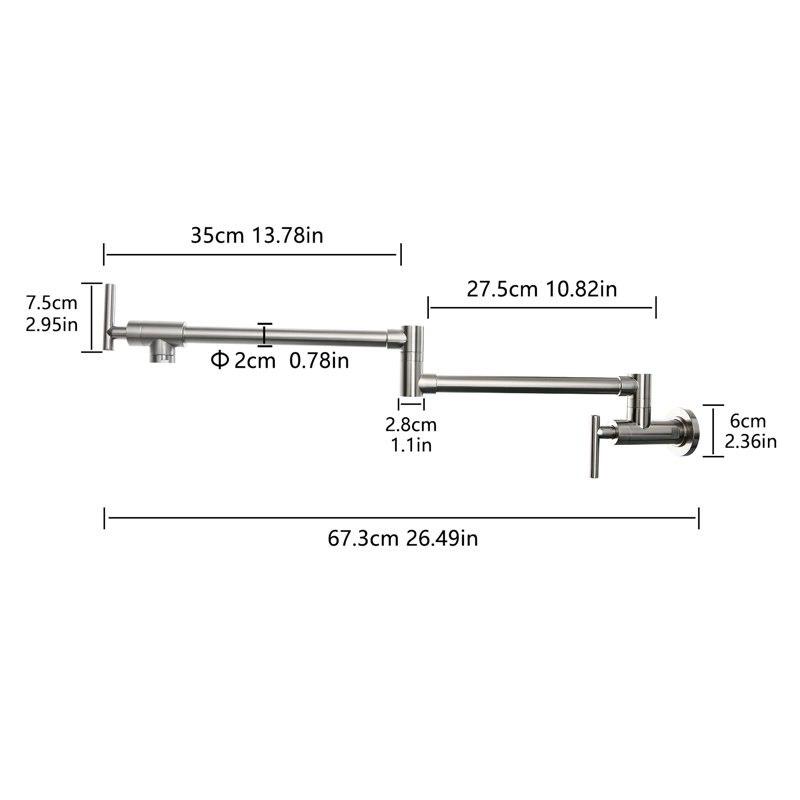 Robinet de cuisine mural avec robinet de remplissage de pot, 304 ss, aspect nickel brossé, double