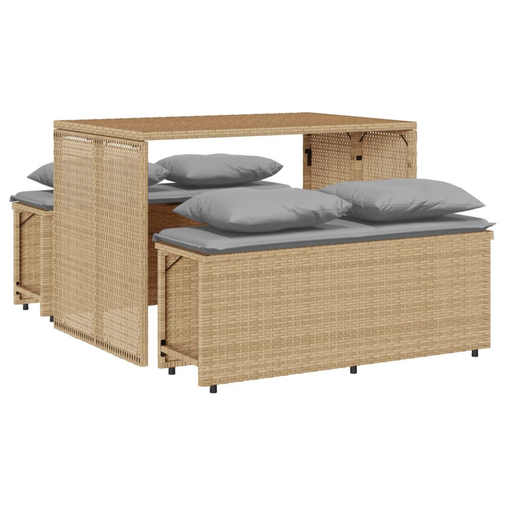 Vidaxl 3-Tlg. Garten-Essgruppe Mit Kissen Beige Poly Rattan