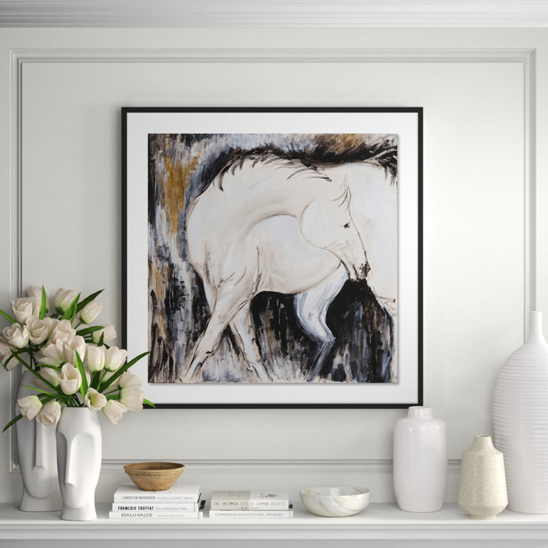 White horse III Framed Print, 40" H x 40" W x 2.5" D, Black