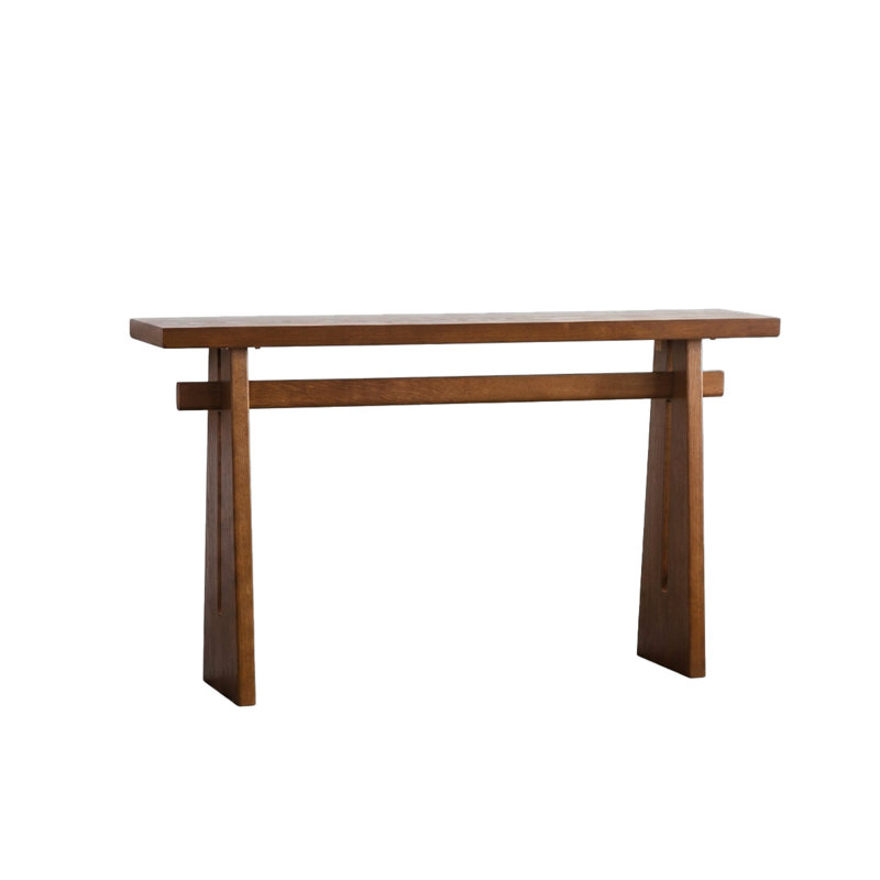 Console noyer en MDF brun, table de canapé d'entrée étroite de 55 pouces, table d'appoint minimaliste rustique avec cadre de support double, console de vestibule facile à assembler pour le couloir du salon