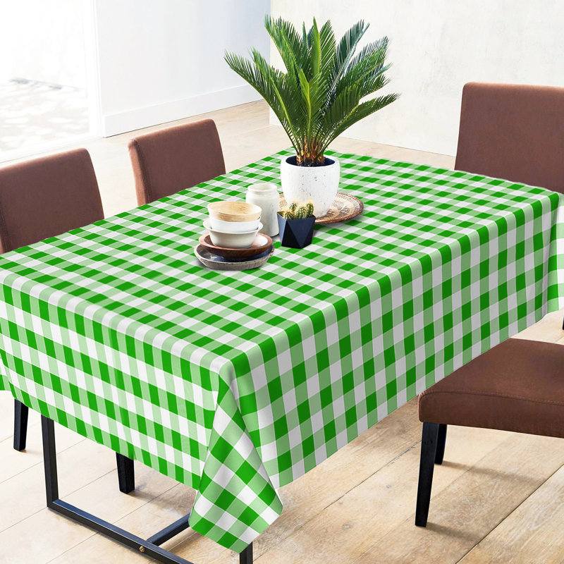 Tablecover-Vinyl With Flannel, Rectangle,Water Proof,Easy To Clean, Checked Design, Green, 84" Rectangle