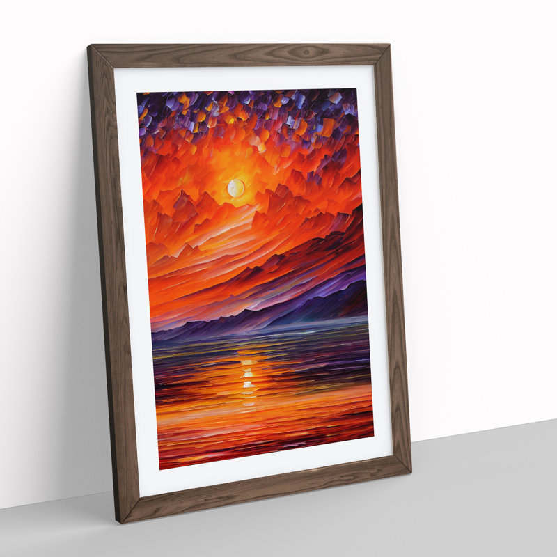 Ocean Sunset View No.4 - Framed Print, 34cm H x 25cm W x 2cm D, Walnut