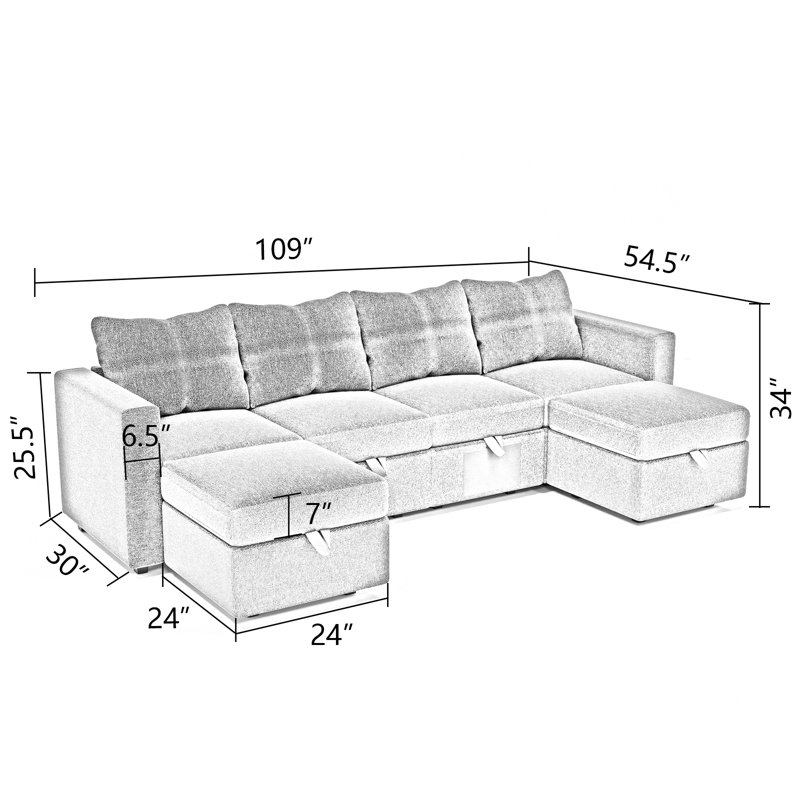 6-Seat Upholstered Sofa with Built-in Speaker, Modular Sectional Sofa with Ottoman, Sofa Couch with Storage,, Black