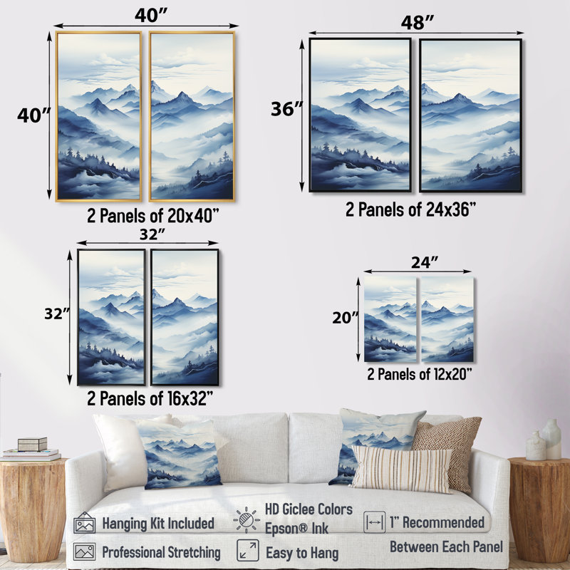 Mountain Blue Peak Harmonie II - impressions d'art traditionnelles sur toile, Noir, H 36 po x l 48 po