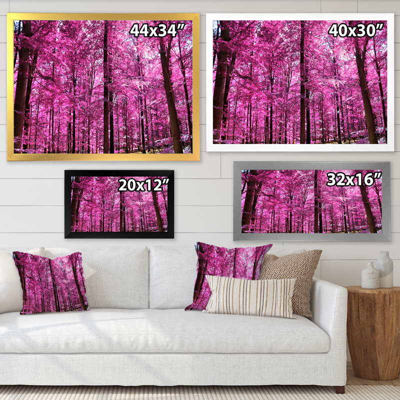 Rose et mauve, fantaisie, paysage de forêt - œuvre d'art traditionnelle sur toile, H 24 po x l 36 po x P 1 po