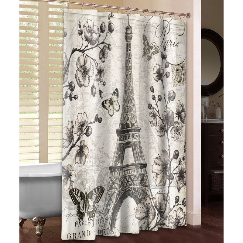 Rideau de douche Paris en fleurs, H 71 po x l 74 po