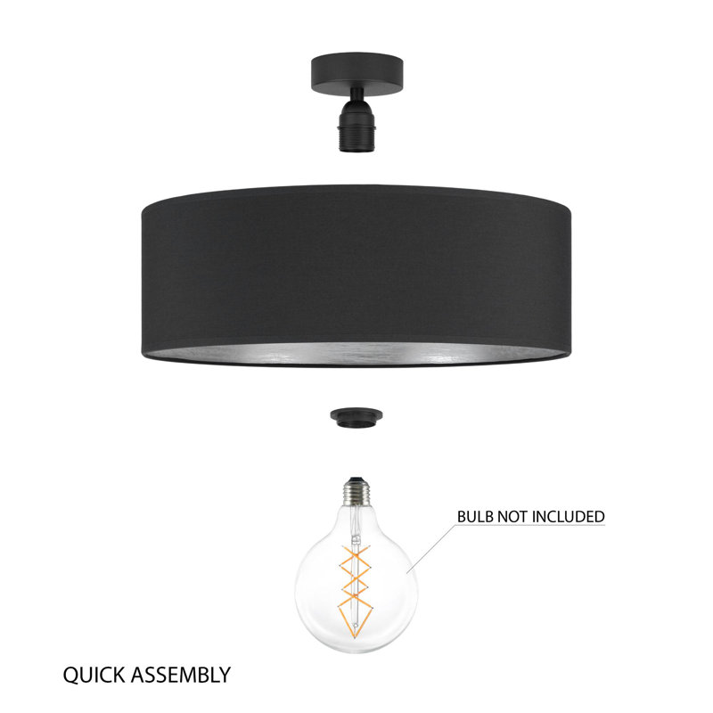 Tres Fabric Flush Mount, Anthracite/Silver, 20cm H x 45cm W x 45cm D