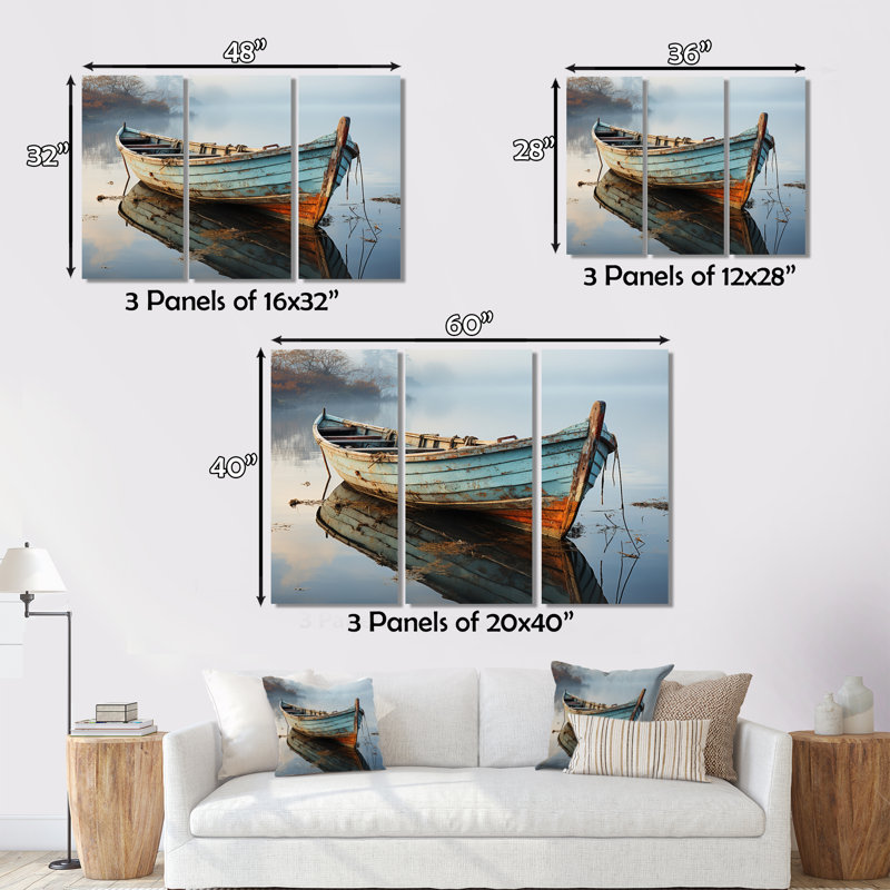 «Boat Serene Waterscapes I - Transport», ensemble d'art sur toile, H 32 po x l 48 po x P 1 po